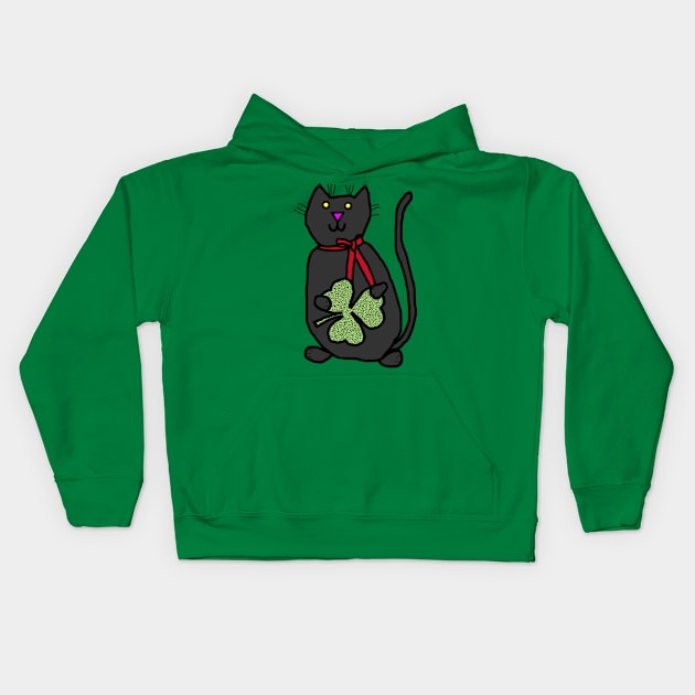 Cat Holding Shamrock for St Patricks Day Kids Hoodie by ellenhenryart